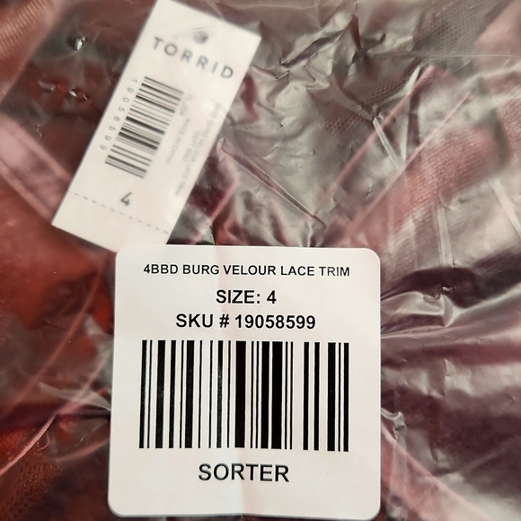 ❤️NWT VINTAGE TORRID LINGERIE BABYDOLL CHEMISE VELOUR LACE SHEER MESH WINE PLUS - Picture 7 of 12